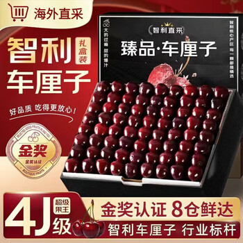 梦宛怡智利车厘子【JD多地次日达】大樱桃进口车厘子5kg4J级水果礼盒装 4斤(净重) 【精品礼盒+整箱5斤】 超级巨无霸4J 单果32-34mm