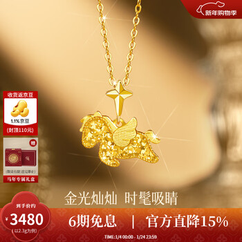 周大生【新年礼物】黄金项链女足金爆闪碎碎冰吊坠本命年生肖马送女友 足金小飞马吊坠-【赠银链】 2.28g