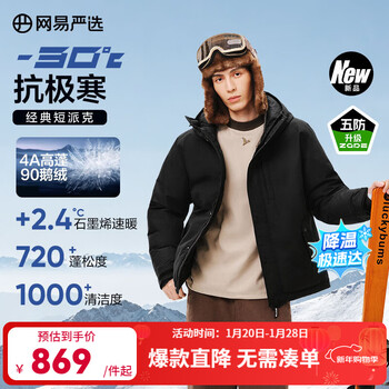 网易严选90鹅绒短款派克羽绒服-30℃抗寒五防耐污保暖 A款25秋冬-润泽黑 L （175/96A）