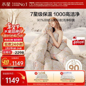 水星家纺羽绒被子白鸭绒被子冬季加厚冬被芯双人羽绒被220cm×240cm-1100g