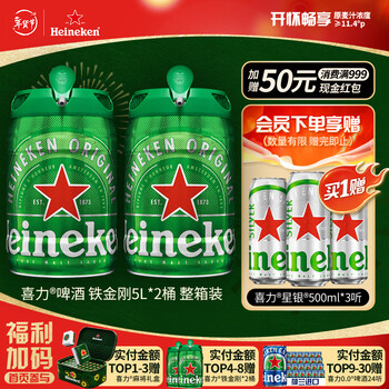 喜力进口铁金刚啤酒5L*2桶整箱装 荷兰原装进口 年货新年送礼