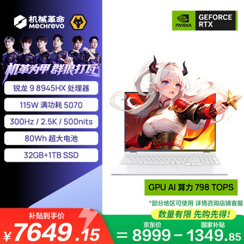 机械革命【国家补贴】蛟龙16Pro 2025 16英寸游戏电竞笔记本电脑(R9-8945HX 32G 1T RTX5070 300Hz 白)