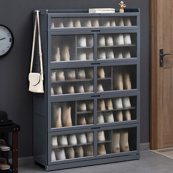 淘之良品简易鞋柜门口入户鞋架家用玄关大容量鞋盒收纳进门鞋凳阳台隔断柜 【长虹透明翻门】九层100cm长