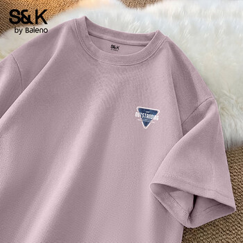 班尼路（Baleno）2026夏季短袖t恤男新款挺括抗皱垂感修身上衣美式复古重磅半袖男 浅紫#JPB倒三角 XL