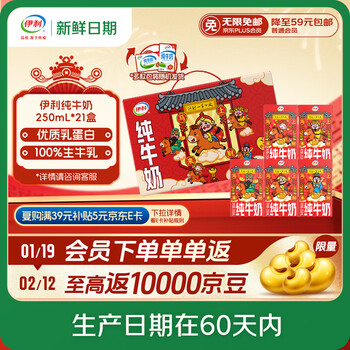 伊利【新鲜日期】纯牛奶250ml*21盒 优质乳蛋白 年货财神装普通装混发