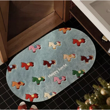 马年新款硅藻泥浴室防滑地垫洗手间门口吸水速干脚垫入户装饰门垫 萌趣彩驹-蓝 40*60cm【新款硅藻泥】