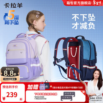 卡拉羊1-4-6年级小学生风琴书包减负防下坠双肩包男大容量轻便女晨练包 薰衣草紫 周末/节假日游玩包-12L