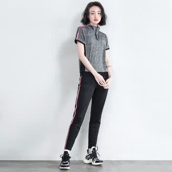 呼吸洋气运动服套装女韩版时尚2019新款夏季长裤休闲两件套潮 灰色 xl