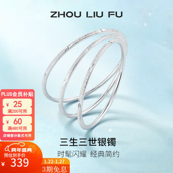 周六福（ZLF）新年礼物 S999足银手镯女三生三世浪漫钟情实心银饰镯子送女友 单个手镯56mm