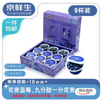 京鲜生 【空运】云南花香蓝莓礼盒 9杯装 18mm+ 100g/杯 源头直发 包邮