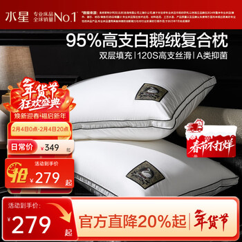 水星家纺枕头枕芯 鹅绒复合枕95%白鹅绒A类抑菌正反可睡轻奢酒店居家枕头 游走铂玺【95%波兰白鹅绒/120S面料】中款 单只 48cm×74cm