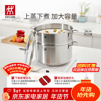 双立人（ZWILLING）不锈钢蒸锅大容量汤锅蒸笼蒸屉燃气电磁炉通用Nova Plus多层煮锅 汤锅+蒸笼 2件套 28cm