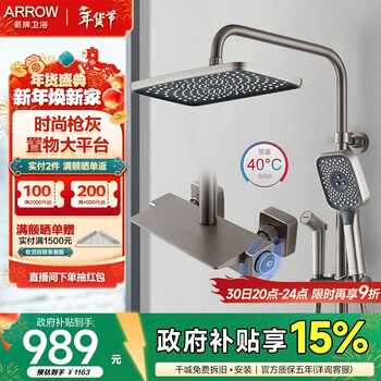 箭牌（ARROW）按键恒温淋浴花洒套装冷热沐浴龙头增压易洁喷枪顶喷暗装花洒全套 枪灰四功能按键恒温34126HGG