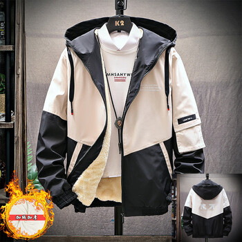 锡曼尘青少年男孩羽绒服初中生加绒外套男秋冬季韩版潮流加厚夹克高中学 601米色【加绒加厚 180/2XL