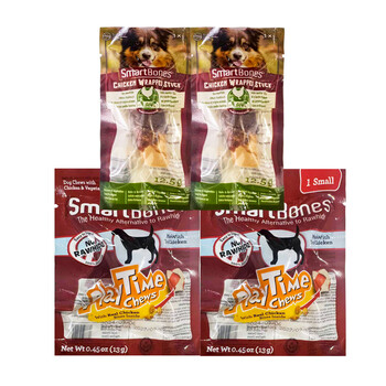 SMARTBONES宠物狗狗零食磨牙棒 洁齿骨 鸡肉卷+编织球鸡肉混合-4袋