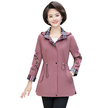 叶衣妈妈装外套中老年女装秋装装风衣上衣4050岁中年女士衣服春秋衣服 藕粉色 3XL【建议125-138斤】