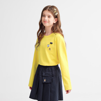 暇步士（Hush Puppies）【云轻棉】童装男女童秋季新款柔软舒适时尚活力色彩圆领衫 糖果黄 130 cm