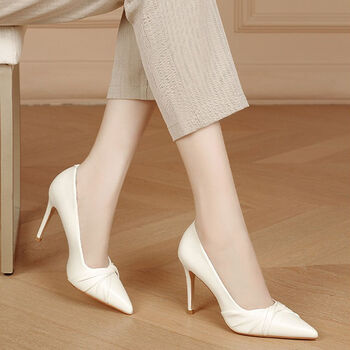 瑞品韩ruipinhan头层当天发货软皮白色细跟高跟鞋2022新款尖头单鞋