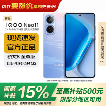 vivo iQOO Neo11 国家补贴 骁龙8至尊版 2K 144Hz 珠峰屏 电竞芯片Q2 7500mAh蓝海大电池 学生游戏手机 面对疾风 12+256G 官方标配