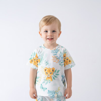 小猪大卫 PECODAVID儿童T恤夏装新品100%棉男宝女宝宝短袖百搭防蚊裤0-3岁 草原动物会 120