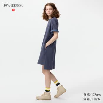 优衣库合作款/女装宽松T恤连衣裙/短袖裙子484003 69 藏青色 L