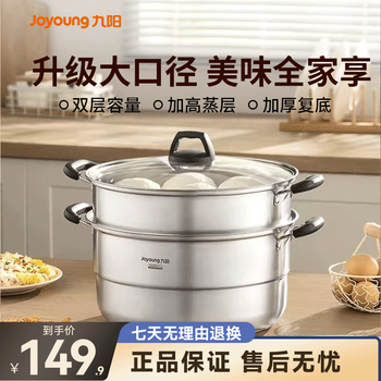九阳（Joyoung）304 不锈钢蒸锅家用 汤锅蒸笼一体 食品级燃气电磁炉通用煮炖锅 【304不锈钢】ZGB3002 双层 30cm