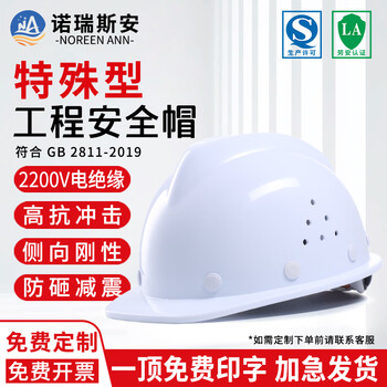 诺瑞斯安 安全帽工地 国标防砸抗冲击 电绝缘 电力工程建筑施工头盔 V型白钉透气款白色 可定制