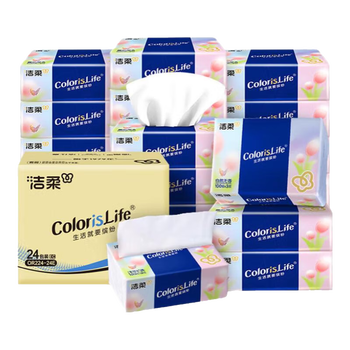 洁柔抽纸100抽3层无香卫生纸餐巾家庭装纸巾软抽舒适纸擦手纸家用  缤纷 3层 100抽*24包