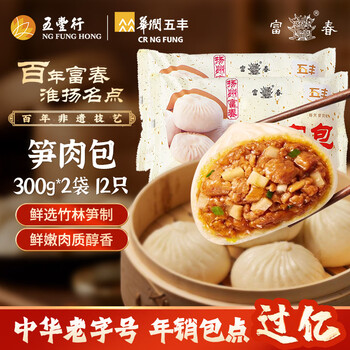 富春 笋肉包300g*2 12只装早餐包子速食速冻蒸包半成品 扬州特产包子