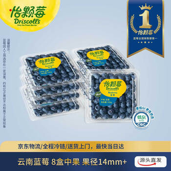 怡颗莓Driscoll's云南蓝莓14mm+ 8盒装 约125g/盒 新鲜水果 源头直发