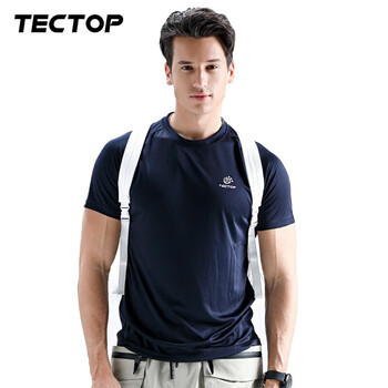 探拓（TECTOP）圆领短袖T恤男士运动户外夏季轻薄透气快干上衣女情侣款t恤 男款藏青色 3XL