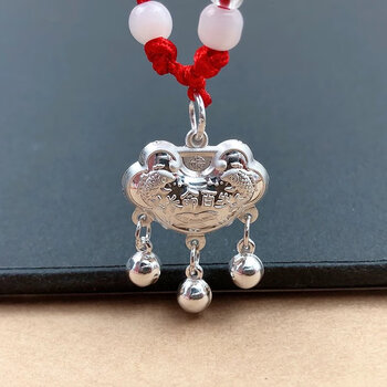 周大福款式999足银百福宝宝银锁足银长命锁百天礼物小银锁银吊坠diy