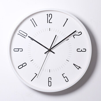 简约钟表北欧客厅卧室静音实用挂钟家用时尚14英寸石英钟圆形 白色 14