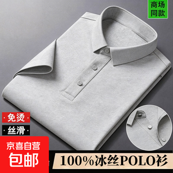【凉感速干】2026新款运动T恤男士商务POLO衫大码短袖纯色宽松t恤 浅灰色 4XL 建议160-180斤