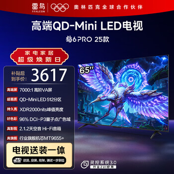 FFALCON雷鸟【固定挂架送装一体】鹤6 PRO 25款 65英寸QD-MiniLED国家补贴 电竞游戏电视机65S595C Pro