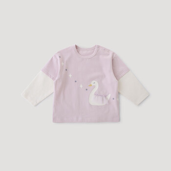 巴厘小猪女宝宝T恤2026春季新款儿童假两件休闲衣服幼儿长袖春装女童上衣 丁香紫 90