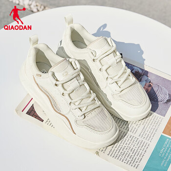 乔丹（QIAODAN）云帆|女鞋板鞋新款增高学生休闲鞋潮流缓震运动鞋 象牙色/微尘色 38