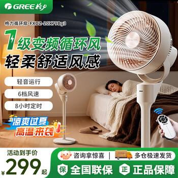 格力（GREE）电风扇家用超静音空气循环扇一级能效直流变频风扇客厅卧式落地扇空调伴侣排气扇 【一级变频款】智能调风