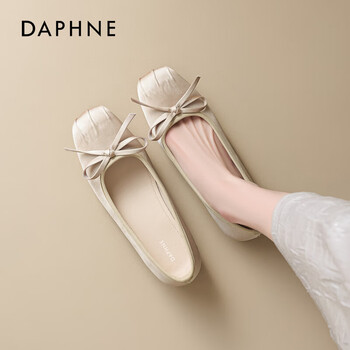达芙妮浅口单鞋女款2026夏季新中式蝴蝶结软底通勤法式温柔晚晚风豆豆鞋 香槟色 37