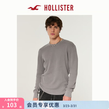 HOLLISTER美式经典华夫格内搭打底长袖T恤26春男装324-6076 深灰色 M (180/100A)