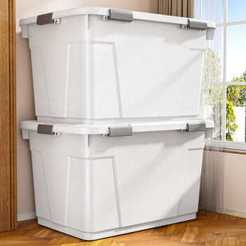 纳份爱收纳箱特大号衣服整理箱衣物被子储物箱塑料箱子收纳盒宿舍搬家箱 白灰色-加大号50#L【51*36*28cm】6扣4轮 3个装【升级密封】