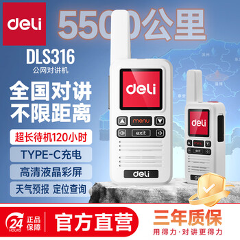 得力（deli）DLS316 公网对讲机 全国5000公里 插卡免续费酒店餐饮工地办公户外滑雪318自驾游车队物流手台 白