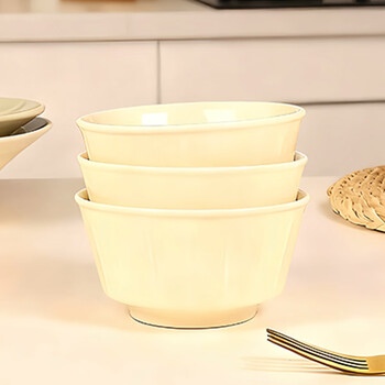 肃匠家用米饭碗陶瓷饭碗釉下彩小汤碗奶油风餐具日式调料碗汤碗 松露4.5英寸碗3只