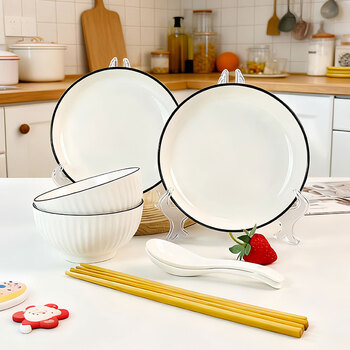 肃匠家用碗碟北欧风碗盘八件套现代创意陶瓷碗筷组合盘子勺饭碗餐具 北欧碗盘 8件套 (2碗2盘2勺2筷)