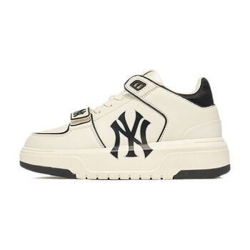 nymlb韩国男女满标魔术贴学长鞋中帮休闲厚底增高板鞋 米白黑ny_新款