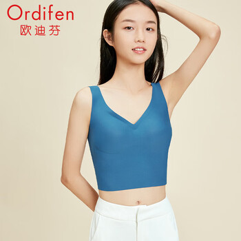 欧迪芬（Ordifen）无痕舒适时尚美背无钢圈小胸聚拢性感v领胸罩送女友PB1505SJ 牛仔蓝 M
