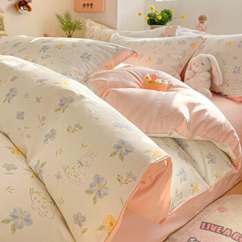 AIDLI 纯棉床上四件套40支纯棉 被套床单被罩床上用品双人全棉套件 兔茶春序 四件套 床单款 （被套200*230cm）