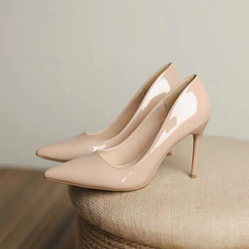 高跟鞋女2022年新款法式小众设计感裸色尖头细跟职业