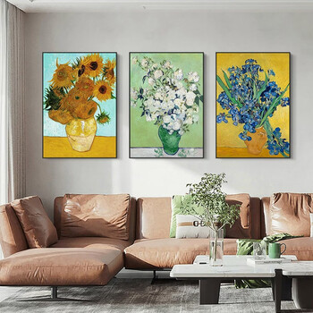 艾风格莫奈梵高名画三联装饰画客厅沙发墙风景壁画 08 20*30(高档布纹膜)