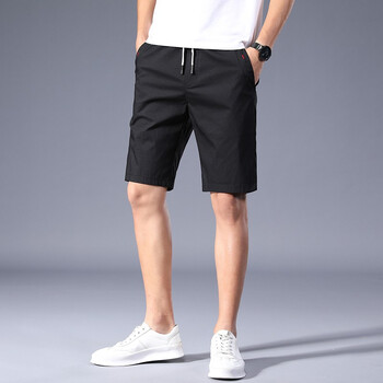 费洛仕夏季轻商务休闲短裤中裤男五分裤韩版松紧腰薄款5分裤外穿 黑色